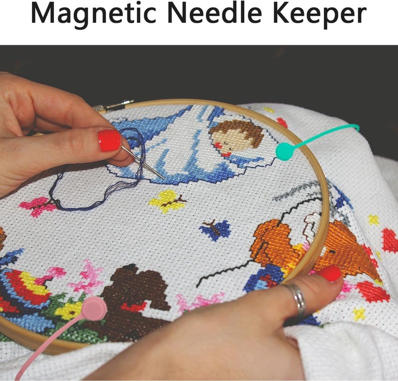 MAGNEECH 4 pcs Needle Minders Magnetic Cross Stitch Fabric Clips, Macron Color Magnetic Needle Minder, Perfect Cross-Stitch Embroidery and Needlework Accessories, Ideal Gift for Craft Enthusiasts - Image 4